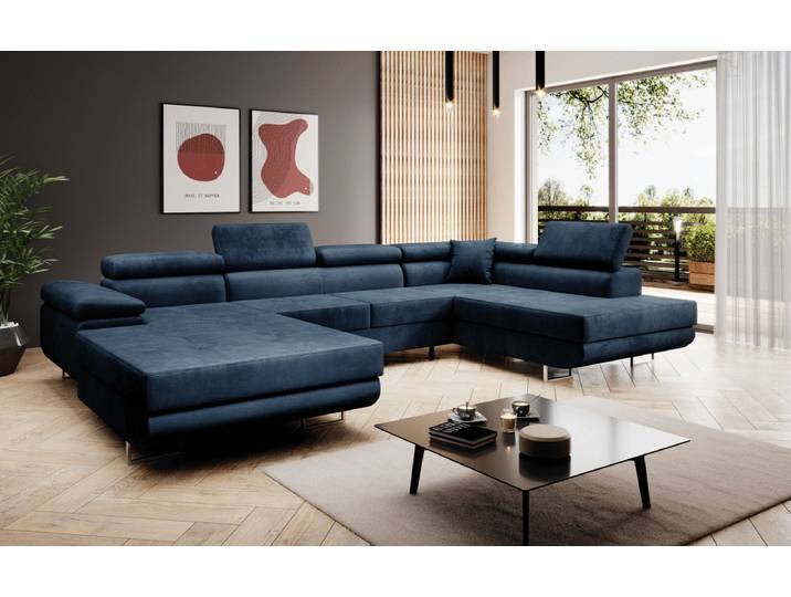 Designer Sofa Lago mit Schlaf - und Klappfunktion in Samt - Samt - Anthrazit - Links - Luxusbetten24