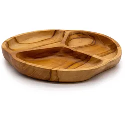 Smooth Teakwood Fruit Bowl Three Sections - 30x4cm
