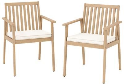 Costway 2 Pieces Patio Dining Chairs Outdoor Acacia Wood Chairs with Removable Padded Cushion-Oak