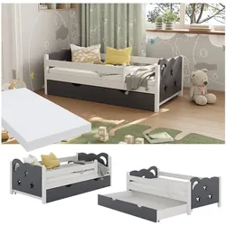 VitaliSpa Kinderbett Einzelbett Juniorbett Jessica Weiß Grau 140x70 cm Matratze modern Kinderzimmer Bett Bettschublade Rausfallschutz