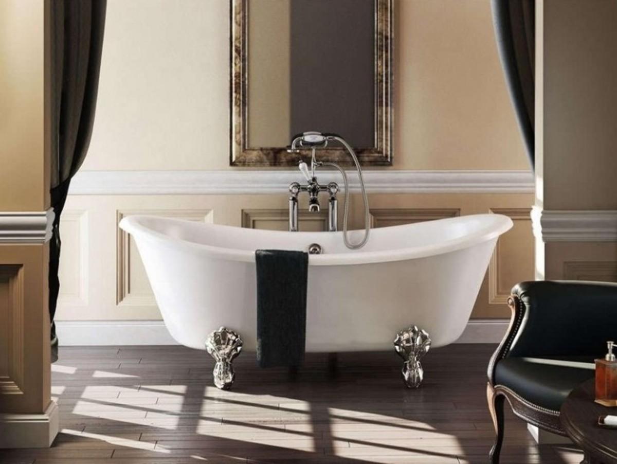 Casa Padrino Jugendstil Badewanne freistehend 1640mm BBat Weiß - Freistehende Retro Antik Badewanne