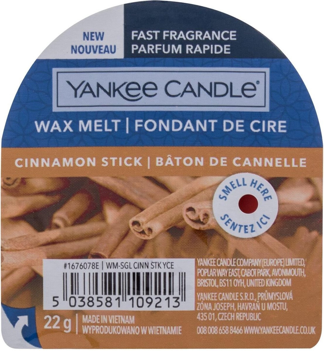 Yankee Candle Wax Melt Cinnamon Stick - 8 branduren