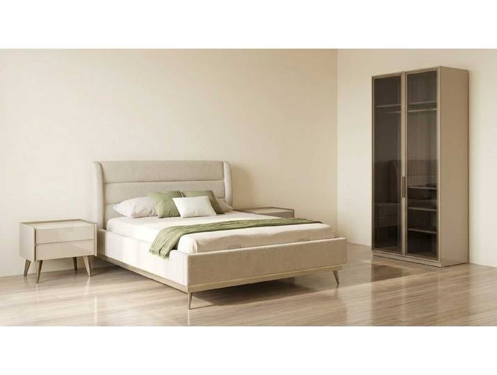 Xlmoebel Schlafzimmer-Set Schlafzimmer Set Beige Modern Luxus Bett Kleiderschrank 2x Nachttische, (4-tlg., inkl. 2 Nachttische, Kleiderschrank)