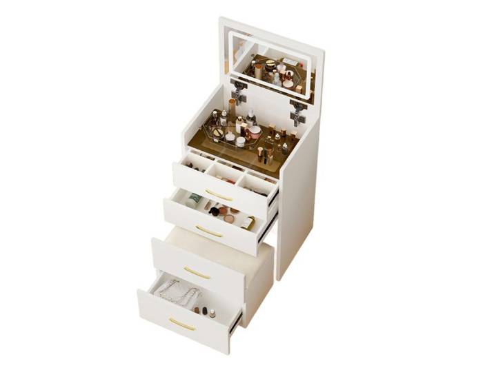 Coiffeuse avec miroir relevable 3 tiroirs et tabouret rangement compact MDF blanc