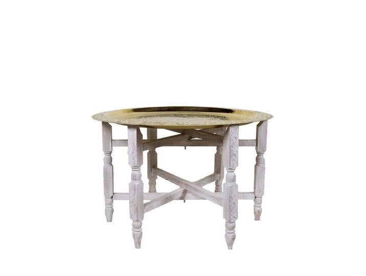 Marrakesch Orient & Mediterran Interior Beistelltisch Holzgestell für Tabletts im Orient-Design, handgefertigt, Weiß 80 cm (1-St), Handarbeit