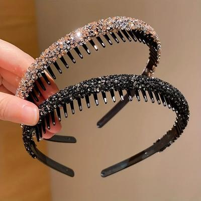 Uplift Essentials Childrens Non Slip Toothed Rhinestone Headbands Comfortable Fit 2pcs