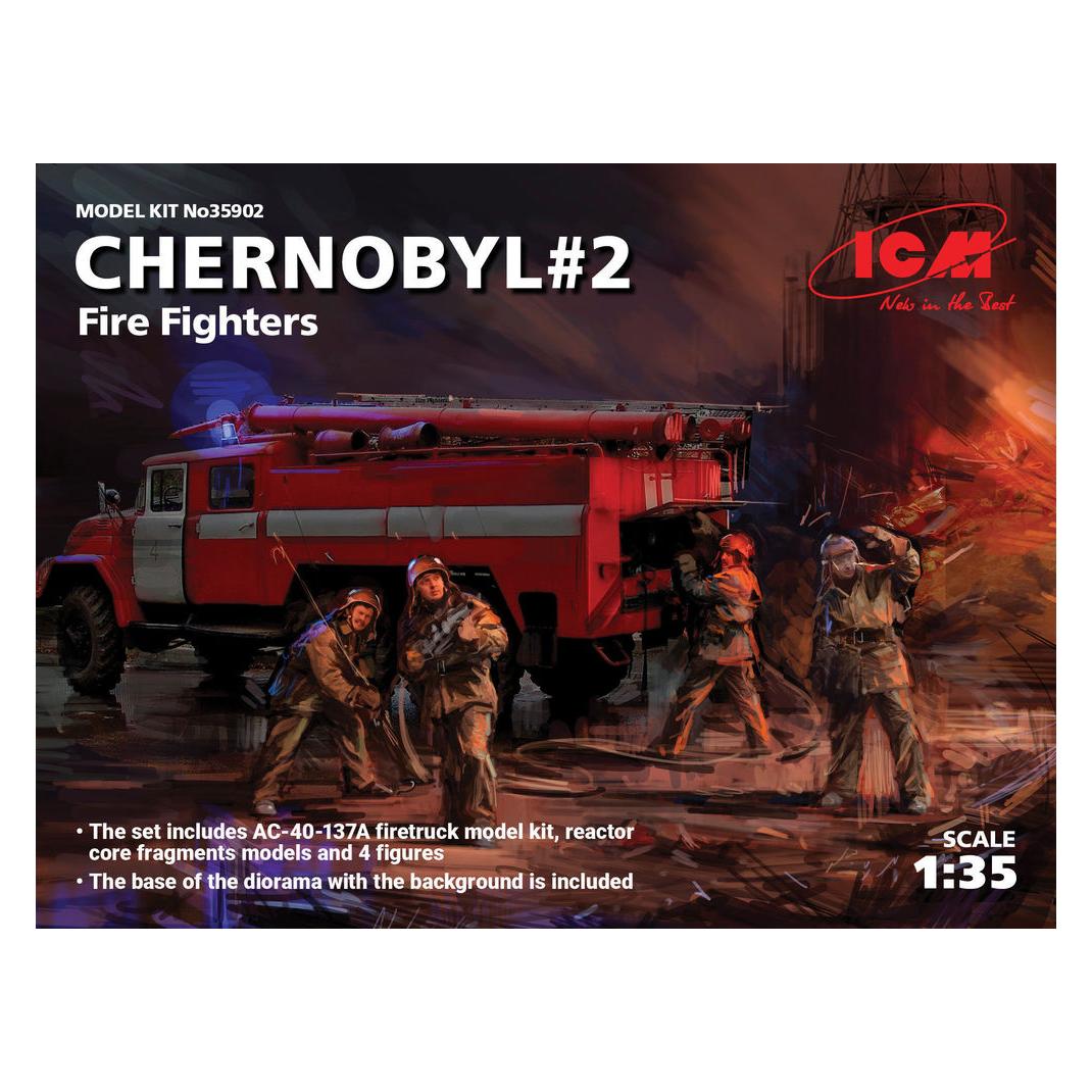 ICM Chernobyl2. Fire Fighters(AC-40-137A firetruck&4figur&diora base w.backgrou (35902)