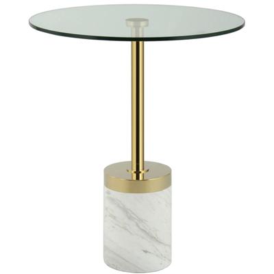 Beistelltisch KAYOOM "Lana 125, robuste Glasplatte, Sockel in Mamor Optik", weiß (gold, weiß, weiß, klar), B:46cm H:53cm T:46cm, 100% Edelstahl, 100% Glas, 100% Marmor, Tische, Beistelltisch, robust, pflegeleicht, hochwertig, Outdoor und Indoor...