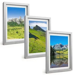 BILDER SET 3er Set - 20x30 cm Silberner Rahmen - Grüne Hügel mit einer Burg