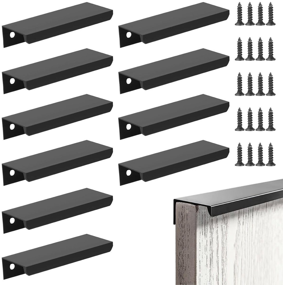 Dailygoods 10 stuks zwarte meubelgrepen van aluminium met 80mm verborgen kastgrepen