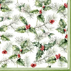 ti-flair 20 Servietten Papier 33x33cm 3-lagig - Servietten mit Stechpalmen & Misteln - Aquarell Weihnachtsmotiv - festliche Weihnachtsservietten Tischdeko