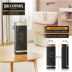 Brandson Keramik Heizlüfter 2000W, 70° Oszillation, Kippschutz, Temperatureinstellung 10-35°C, schwarz/gold, Heizlüfter, Schwarz, Gold