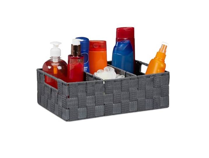 Relaxdays Corbeille de Rangement avec Compartiments\, Stockage cosmétique\, Salle de Bain\, poignées\, 10x32x21 cm\, Gris