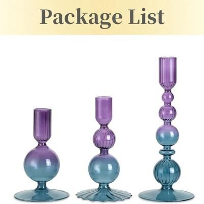 Uplift Essentials Groovy Wavy Glass Candlestick Holders purple Blue