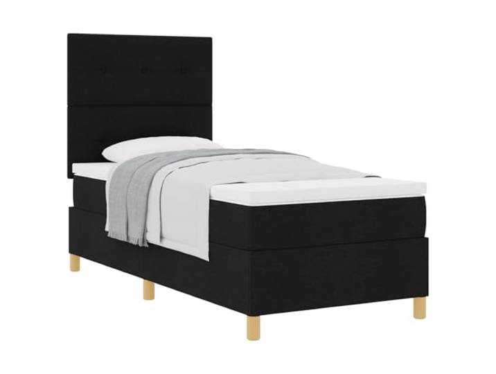 PUGYNBK Boxspringbett, 80 x 200 cm, verstellbares Kopfteil, Schwarz Lattenrost aus Holz, Taschenfederkernmatratze, atmungsaktiv, moderner Stil