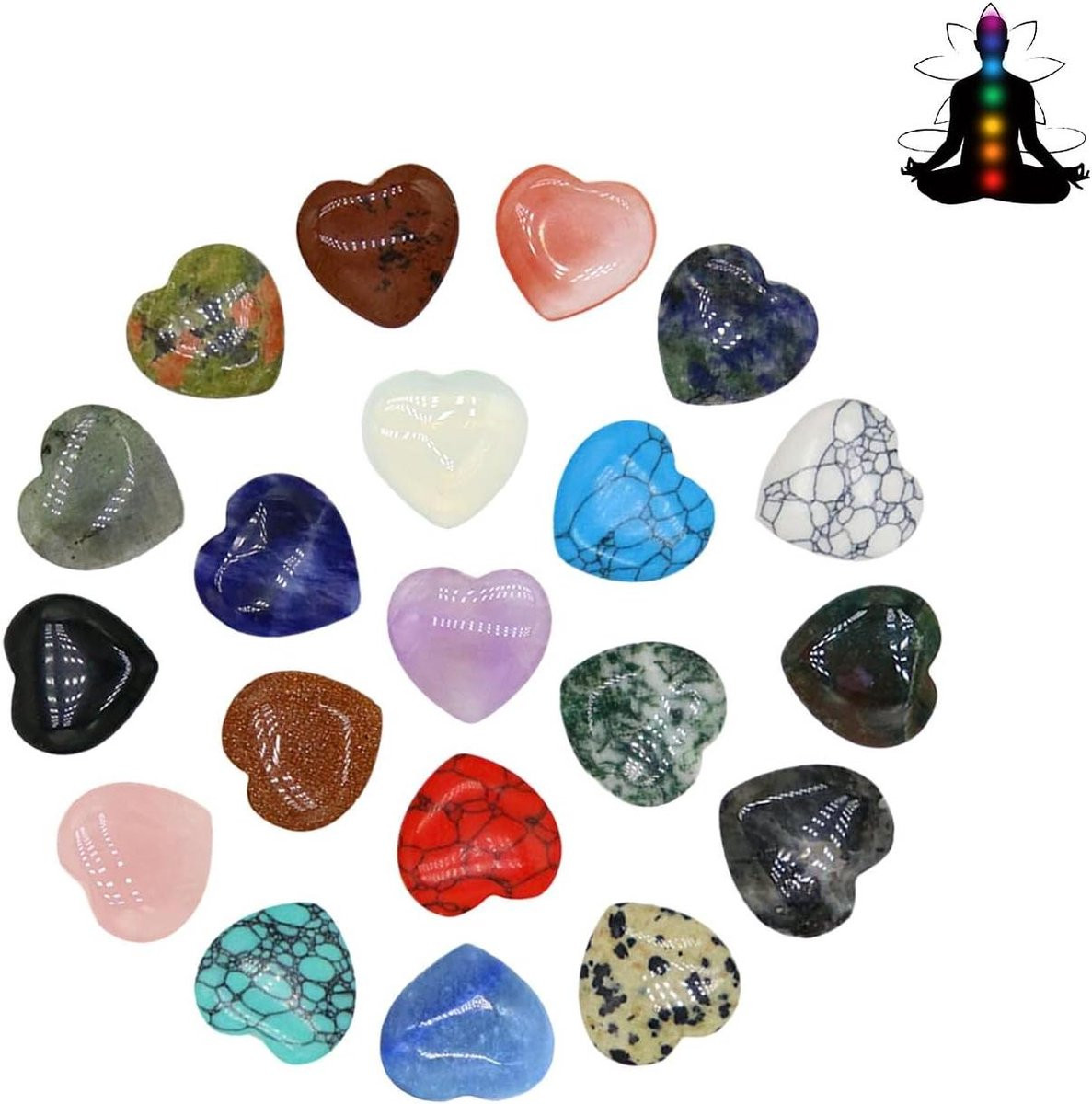 Set van 20 unieke handgemaakte natuurstenen kristallen in multicolor voor meditatie en decoratie