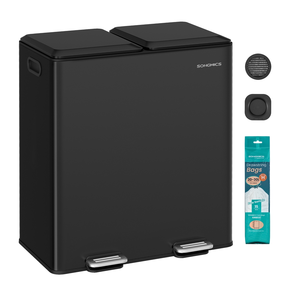 SONGMICS Mülleimer mit zwei Fächern Softclose Pedal und Inneneimern LTB743B02