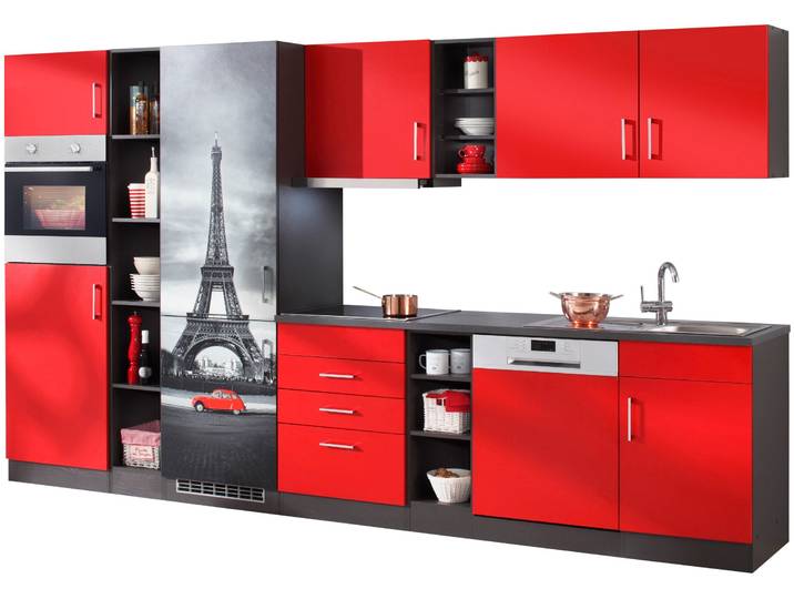 Hängeschrank KOCHSTATION KS-Paris , grau (rot, graphit), B:60cm H:57cm T:34cm, Holzwerkstoff, Schränke, Hängeschrank, Breite 60 cm