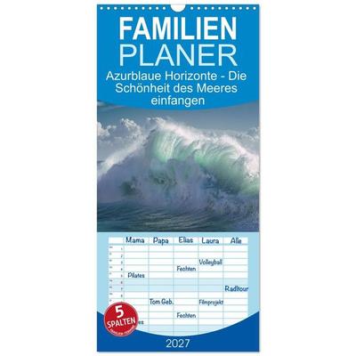 Familienplaner 2027 - Azurblaue Horizonte - Die Schönheit des Meeres einfangen mit 5 Spalten (Wandkalender, 21 x 45 cm) CALVENDO