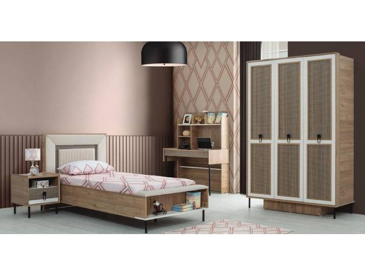 Xlmoebel Jugendzimmer-Set Moderne 4-teilige Kindermöbel Set mit braunem Holz Kinderbett, (4-tlg), Made in Europa