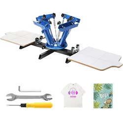 VEVOR Siebdruckpresse T-Shirt Siebdruckmaschine 4 Farben + 2 Stationen, T-Shirtpresse, Hitzepresse Transferpresse DIY Ausrüstung Drucker, Textildruck Kleidung, Kissenbezüge, Gepäckstücke usw.