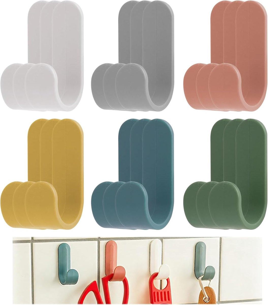 SnelShoppen Pack van 18 Multikleurige Zelfklevende Wandhaken voor Badkamer, Keuken en Kantoor