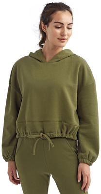 TriDri TD085 Women's Cropped Maria Hooded Sweatshirt in Olive size Small/Medium   Cotton/Polyester Blend