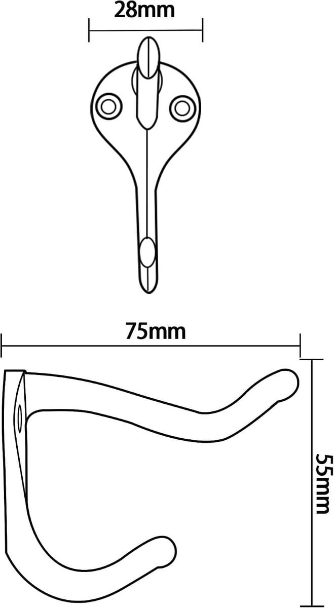 Set van 6 dubbele wandhaken voor jassen en kleding, antiek