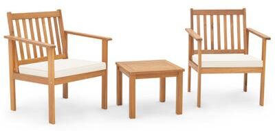 Costway 3 Pieces Patio Wood Furniture Set with soft Cushions for Porch-White