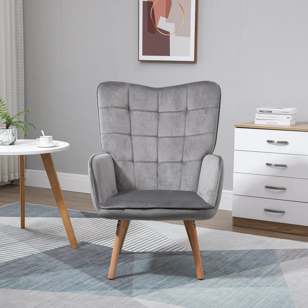 Isabelline Cayden Armchair Grey Velvet 101cm H X 71cm W X 76cm D