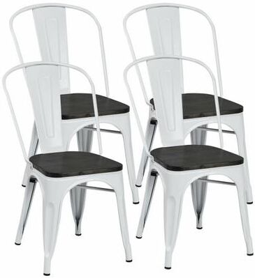 Costway 4 Pieces Tolix Style Metal Dining Side Chair Stackable Wood Seat-White