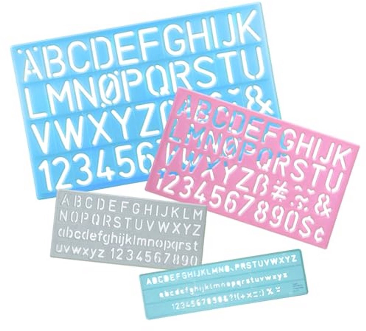 Set van 4 lettersjablonen voor kinderen om te schilderen en te leren