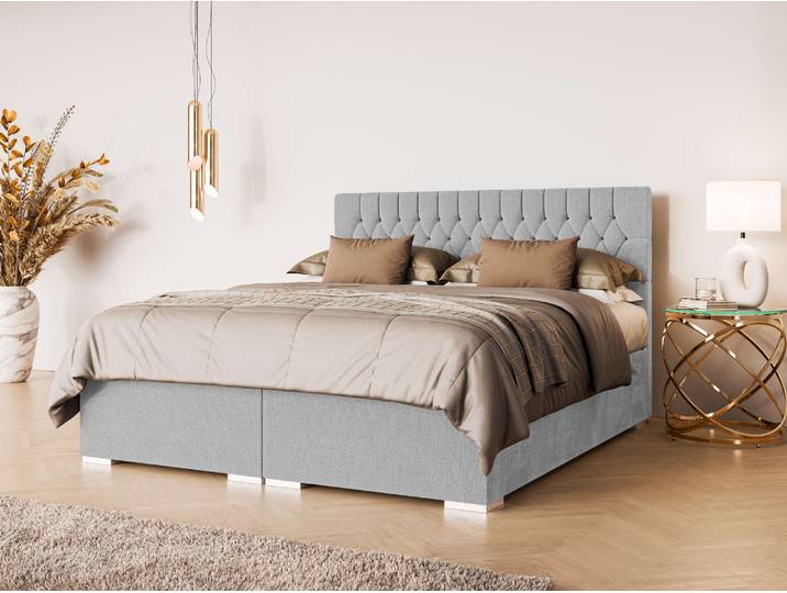 Polsterbett, 100% Polyester, Grau, 160×200 cm, Mit Matratze & Topper, Boxspringbett, Leonique