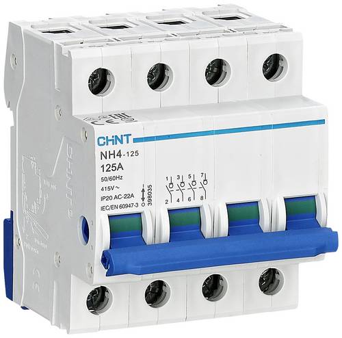 Chint 398108 Hauptschalter, 4POL 40A Hauptschalter Blau, Weiß 4polig 40A 240 V, 415V 1St.