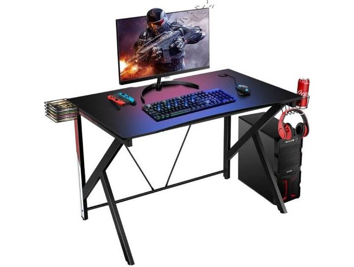 Bureau Gaming Polyvalent - GIANTEX - 106X60X98CM - Plateau 115x73cm - Accessoires de Rangement Inclus