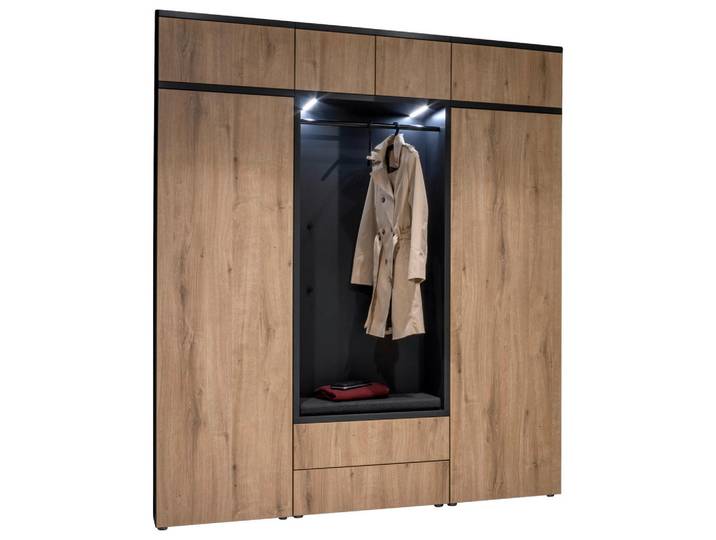 Moderano Garderobe, Anthrazit, Eichefarben, 8-teilig, 196x233x39 cm, Handmade in Germany, Garderobe, Garderoben-Sets & Garderoben-Serien, Garderoben-Sets