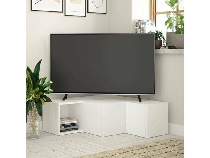 Dmora TV-Schrank Alya 90x92x32 cm Weiß, 2 Schubladen, 3 Fächer