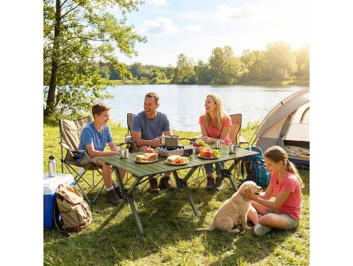 Outsunny Table Camping Pliante 116cm Métal Vert Imperméable