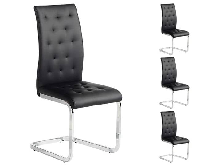 IDIMEX 4er Set Esszimmerstuhl Schwingstuhl Freischwinger Chloe, in schwarz, Metallgestell hochwertig verchromt