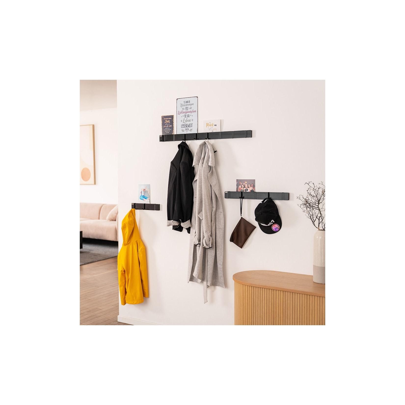 HOME DELUXE Garderobenleiste HOOK inkl. Haken und Magnete - Schwarz - 5 x Haken