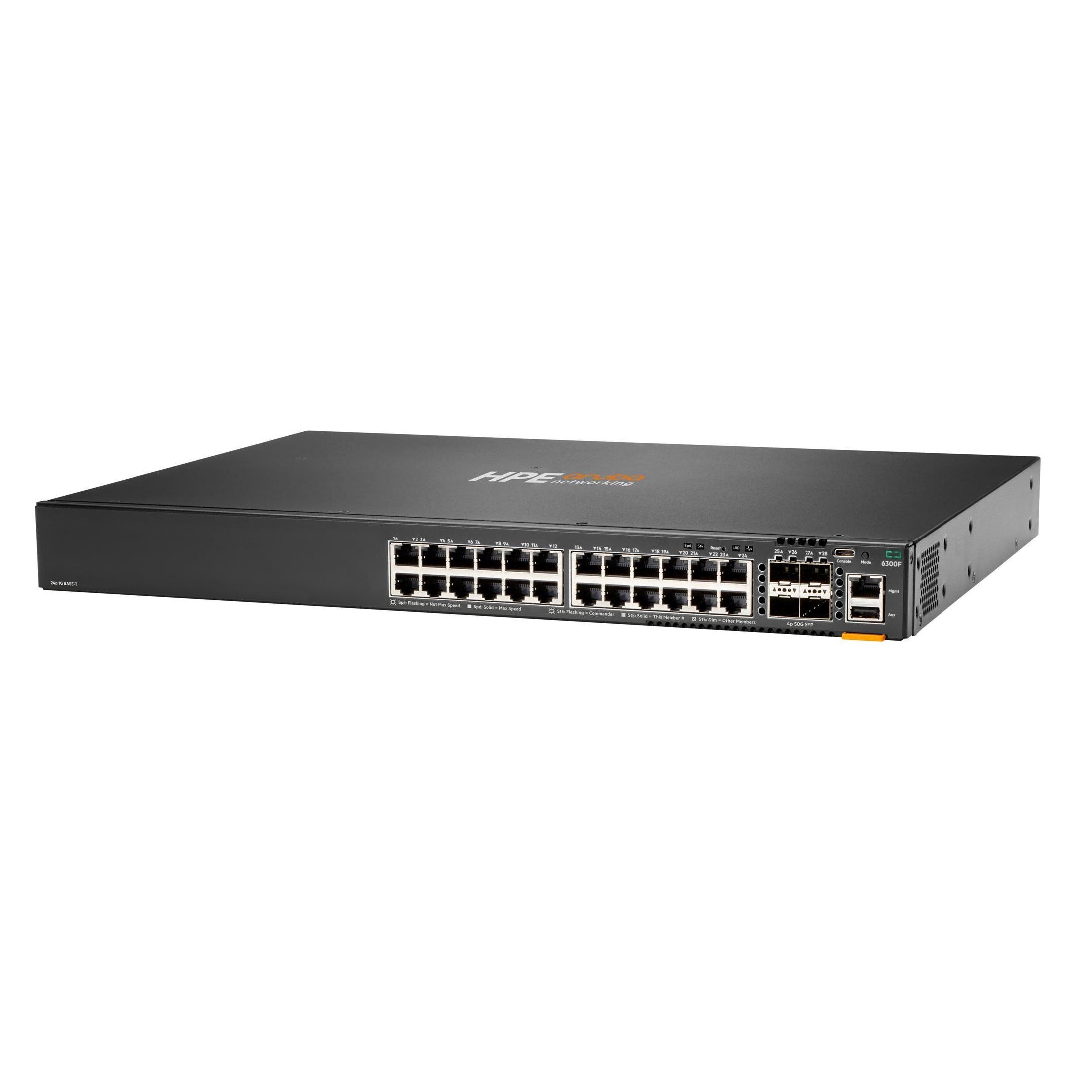 HPE Aruba 6300F Switch mit 24 Anschlüssen 1GbE und 4 Anschlüssen SFP56 (28 Ports) (JL668A)