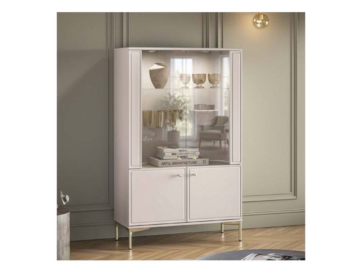 Selsey Standvitrine SANDRO Vitrine Sandro, 4 Türen, LED, 92 cm, Kaschmir