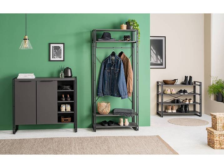Garderobe 80 x 180 x 35cm Grau/Schwarz