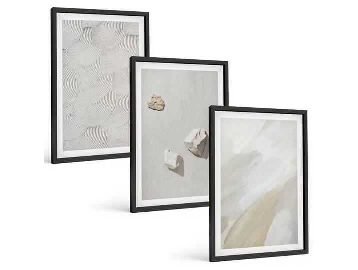 BILDER SET 3er Set - 40x60 cm Schwarzer Rahmen - Sandsteine moderne Farbe