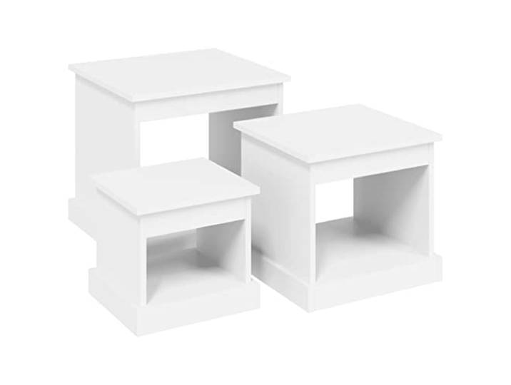 Couchtische, 3 Stück, Weiß, Holzwerkstoff Robuste Arbeitsplatte, einfache Reinigung, Feuchtigkeitsbeständigkeit, Wohnzimmer, Schlafzimmer, Büro, Beistelltisch