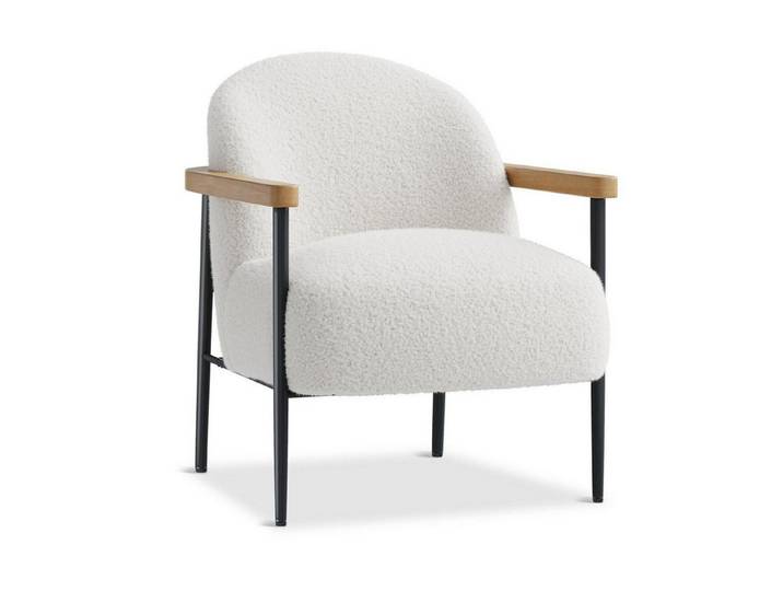 LuxusKollektion Loungesessel Sessel Teddyfleece Holzarmlehnen Metallgestell gepolstert Weiß