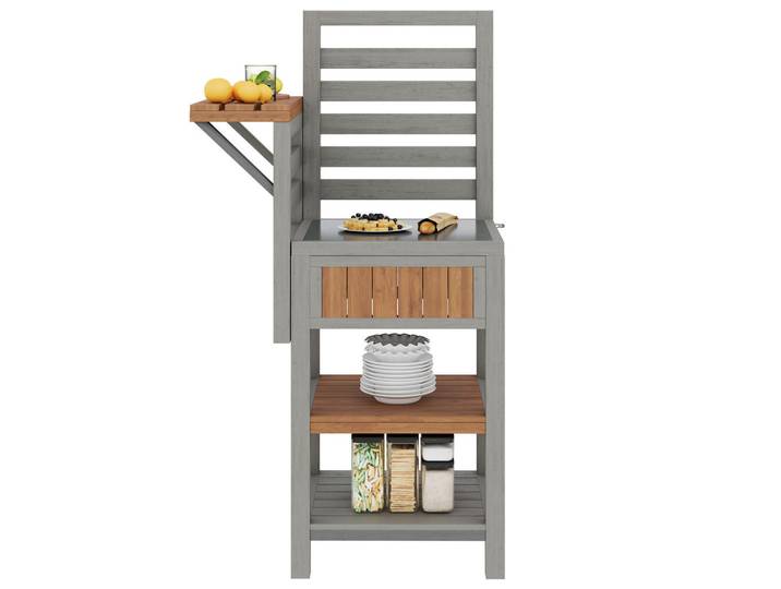 Flieks Gartenschrank Holz Edelstahl Outdoor Grillstation Stauraum, Naturfarben, 54x149x74 cm, Dekoration, Gartendeko
