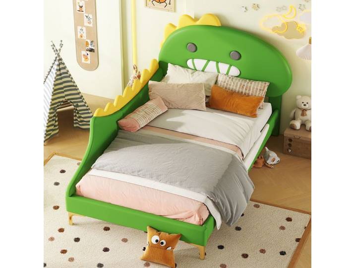 Lit enfant 90 x 200 cm forme dinosaure en PU vert FloraGrace
