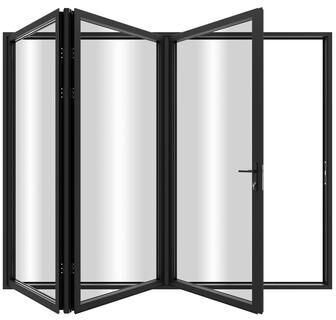 "KaMic Elite-Fold 108"" x 96"" 3-Panel Aluminum Folding Door in Black with Hidden Hinges & Rollers, Folded Out From Right To Left"