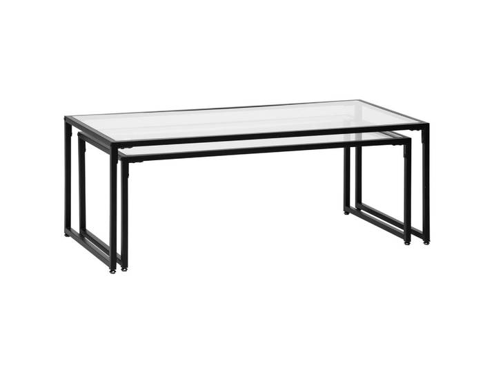 Homcom Couchtisch 2er-Set Beistelltisch, Kaffeetisch, Satztisch, Glastisch, Stahl, Transparent, Glas, Metall, 56x44.5x119 cm, Wohnzimmer, Wohnzimmertische, Couchtische